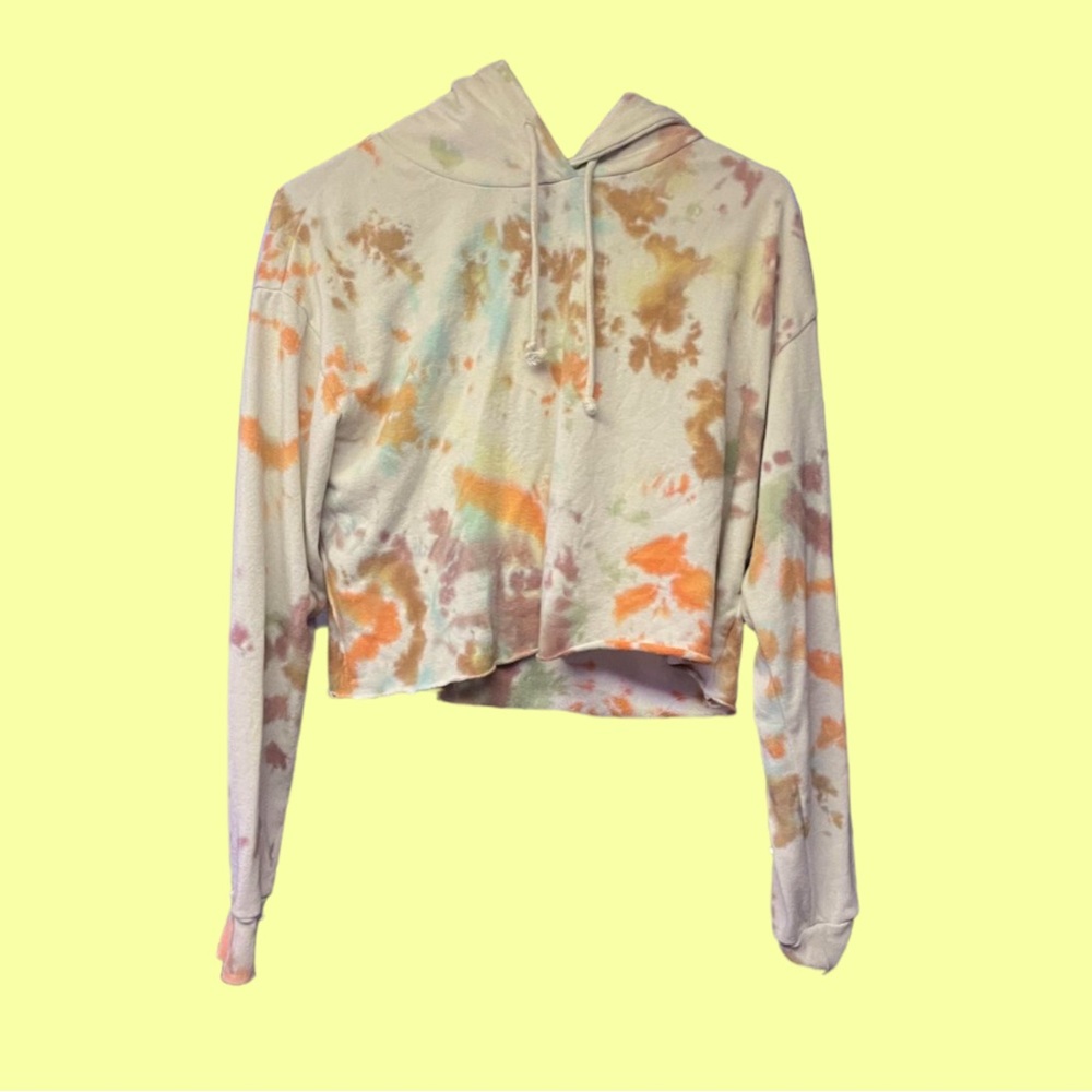 Cropped Tie-Dye Drawstring Hoodie